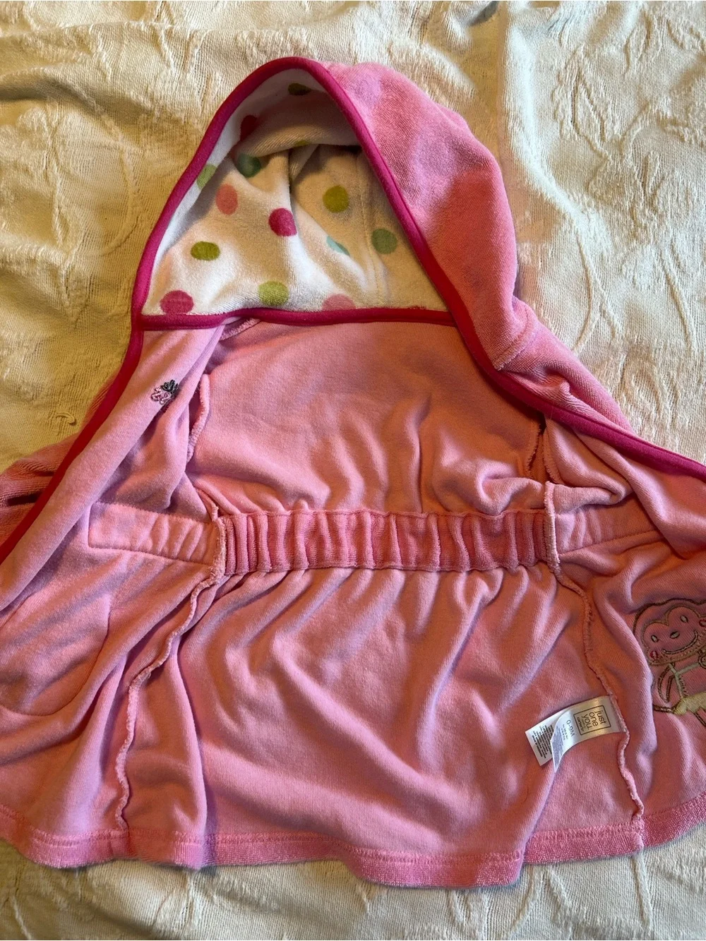 Carter's Pink Monkey Bathrobe 0-9M So Cute for Baby Gift Polka Dot